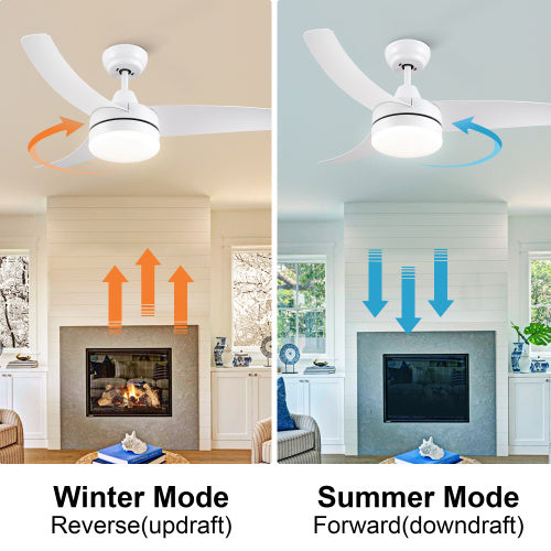 42-Inch Indoor White Ceiling Fan with Integrated LED Light