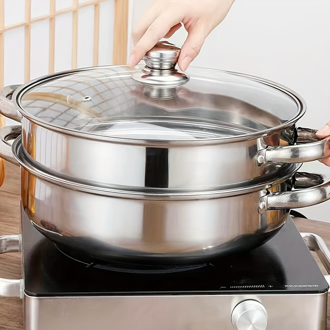 High-Quality Double-Layer Stainless Steel Steamer Set – Thickened Design for Induction & Gas Stoves