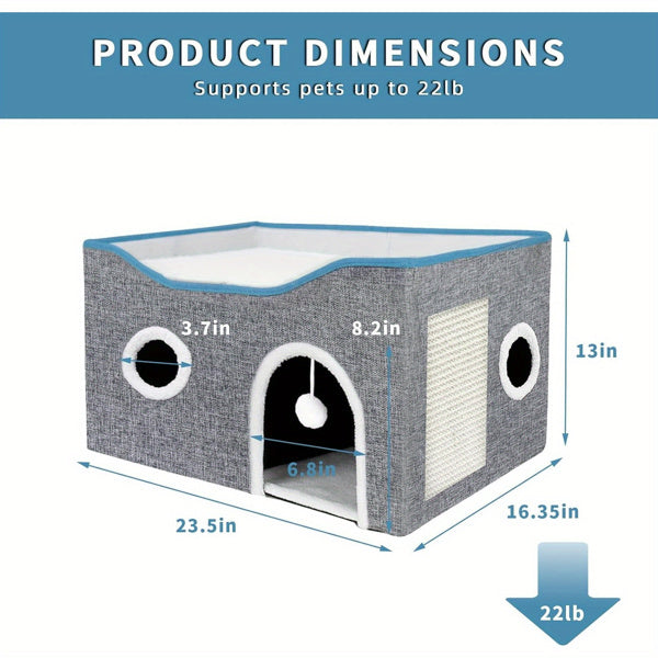 Super-Wide Indoor Cat House – Foldable & Portable, Grey