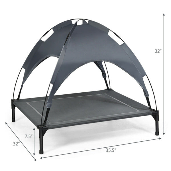 35.5" × 32" Elevated Dog Bed with UV-Resistant Canopy – Outdoor Pet Lounger for Small & Medium Dogs
