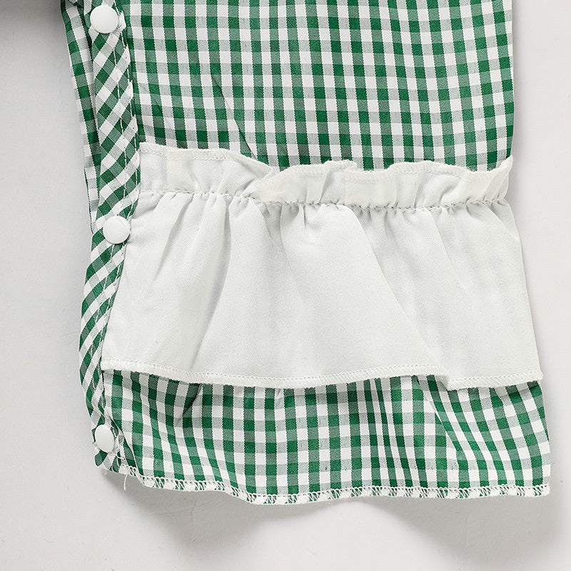 Newborn Baby Girl Long Sleeve Bodysuit – Green Plaid Clover Print One-Piece Outfit