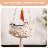 Mewoofun Boho Macrame Cat Swing – Handwoven Hanging Bed with Soft Mat & Toy, Decorative Hammock for Indoor Cats