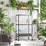 PawHut 54'' Extra Large Portable Rolling Iron Aviary – Flight Bird Cage with Accessories for Parrots, Cockatiels & Finches