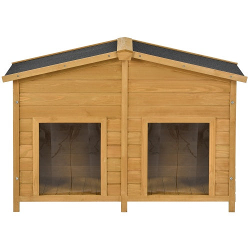 Large Wooden Dog House – Outdoor Hut Style with Porch & Dual Doors, Weatherproof Pet Shelter for Medium & Large Dogs