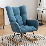 Comfy Teddy Fabric Rocking Chair - Ergonomic Wingback Glider with Solid Wood Base and Side Pocket | Nursery & Living Room