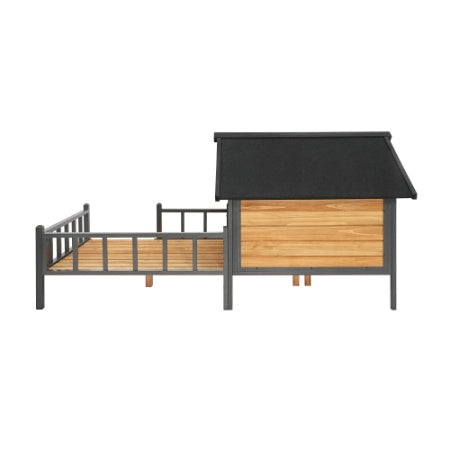 Outdoor Large Wooden Cabin-Style Dog Kennel with Porch – Spacious Walk-In Shelter (Grey)