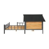 Outdoor Large Wooden Cabin-Style Dog Kennel with Porch – Spacious Walk-In Shelter (Grey)
