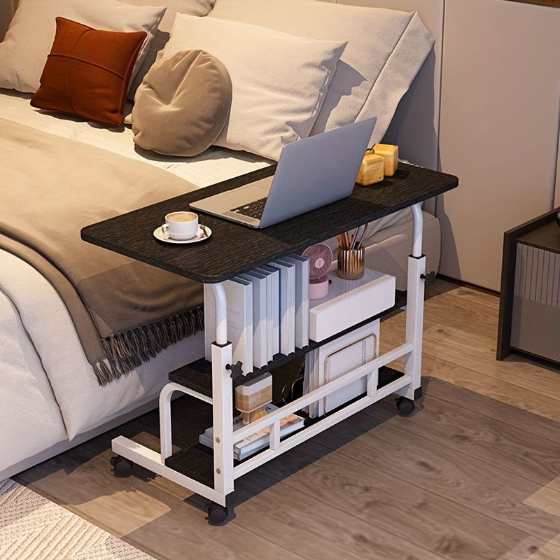 Double-Layer Metal Foldable Desk with Wheels & Storage Rack – Adjustable Height Workspace for Bedroom, Living Room & Office 🖥️