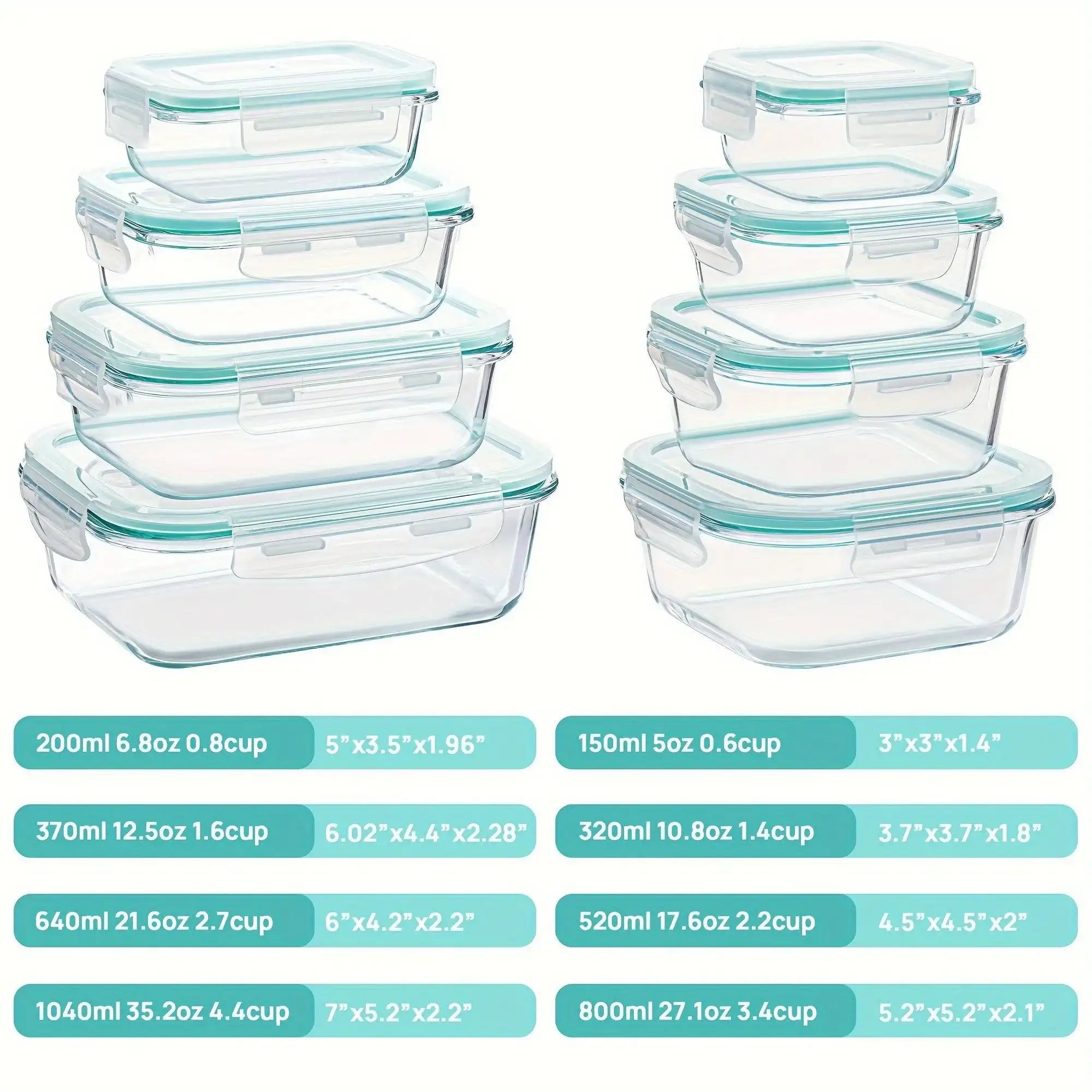 8pcs Glass Meal Prep Containers – Airtight, Leak-Proof, Microwave & Freezer Safe - PulinGO