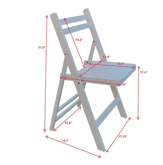 Furniture Slatted Wood Folding Special Event Chairs – Set of 4, Solid Wood, White Finish, Foldable & Versatile