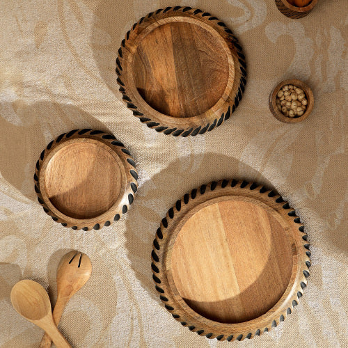 Handcrafted Wooden Bowl with Contrasting Black Inlay – 12″ Round Decorative Serving Bowl