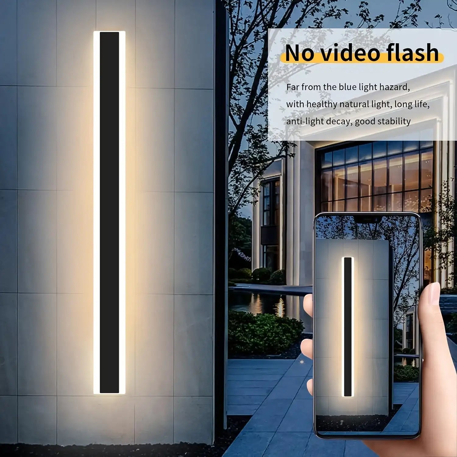 Outdoor Wall Lights Long Wall Sconce Dimmable With Remote Control Long Strip Modern LED Outdoor Wall Light Fixture 1 Pack Black Wall Mount Lighting Sconce Exterior Lights Wall Sconce For House Living Room Corridor - PulinGO