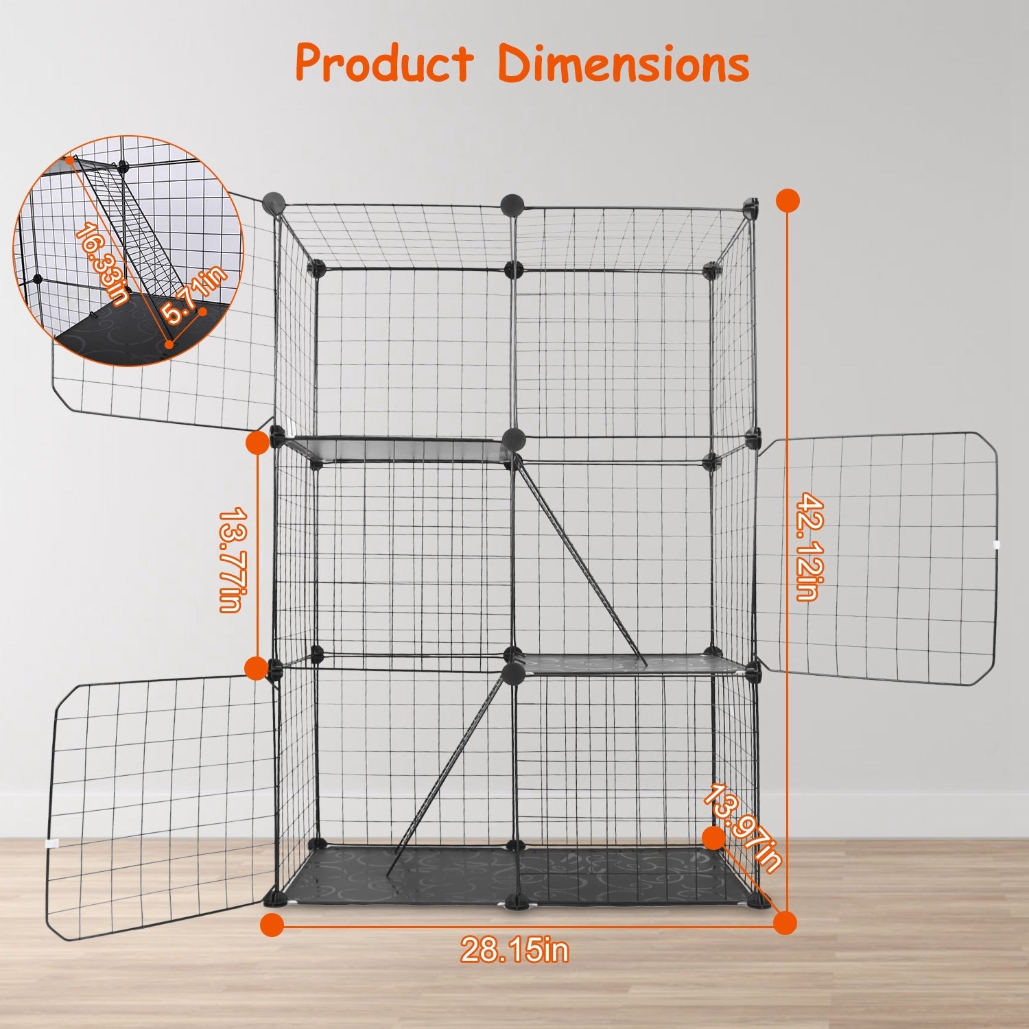 DIY Indoor Cat Cage & Small Pet Playpen – 3-Door, 3-Tier Detachable House for Kittens, Puppies & Rabbits