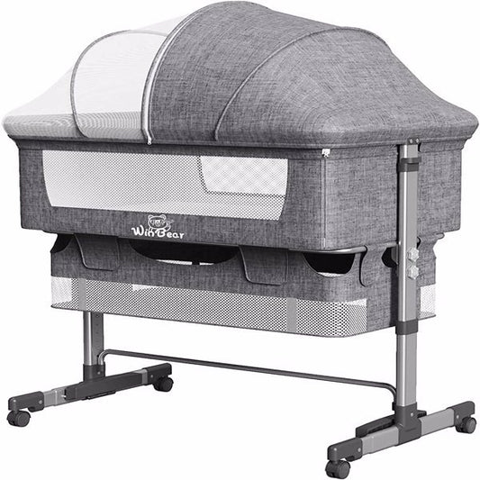 3-in-1 Bedside Crib with Mosquito Net – Baby Bassinet, Co-Sleeper & Travel Bed (Grey)
