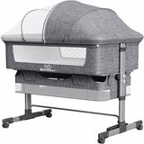 3-in-1 Bedside Crib with Mosquito Net – Baby Bassinet, Co-Sleeper & Travel Bed (Grey)