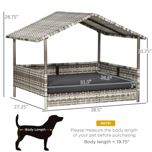 Outdoor Rattan Dog House with Canopy – Stylish Weatherproof Shelter for Small & Medium-Sized Dogs