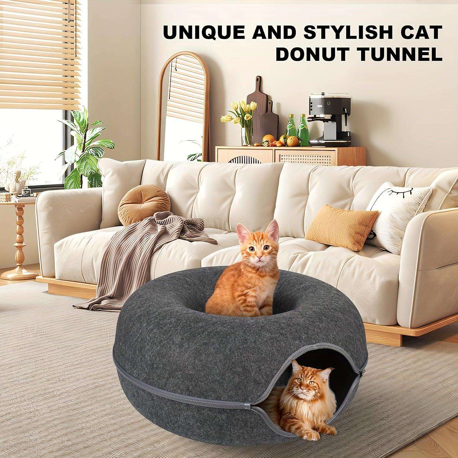Peekaboo Cat Cave for Indoor Cats, Cat Donut Cat Tunnel Bed, Scratch Resistant Cat Toys for Medium Large Cats - PulinGO