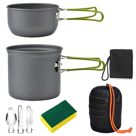 8-Piece Aluminum Camping Cookware Set – Lightweight Pot, Foldable Utensils & Cleaning Kit for Outdoor Adventures