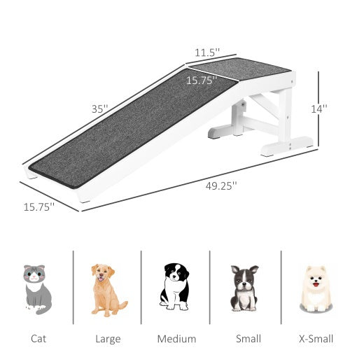 Dog Bed Ramp with Non-Slip Carpet & Top Platform – Wooden Pet Ramp for Small & Senior Dogs (