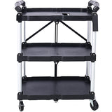 Folding Service Cart – Iron Frame & Plastic Shelves, Collapsible Utility Cart with Wheels
