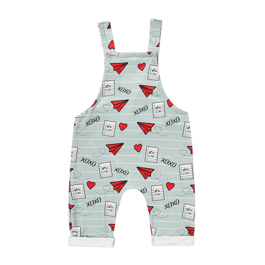 Baby Boy & Girl Casual Heart Jumpsuit – Valentine’s Day Paper Airplane XOXO Trendy Outfit