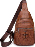 Women’s Sling Bag 🎒 Multi-Pocket Crossbody Purse – Vegan Retro Leather Braided Backpack for Travel