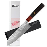 Qulajoy 8‑Inch Japanese Damascus VG‑10 Chef Knife – Hammered Blade with Octagonal African Rosewood Handle & Sheath