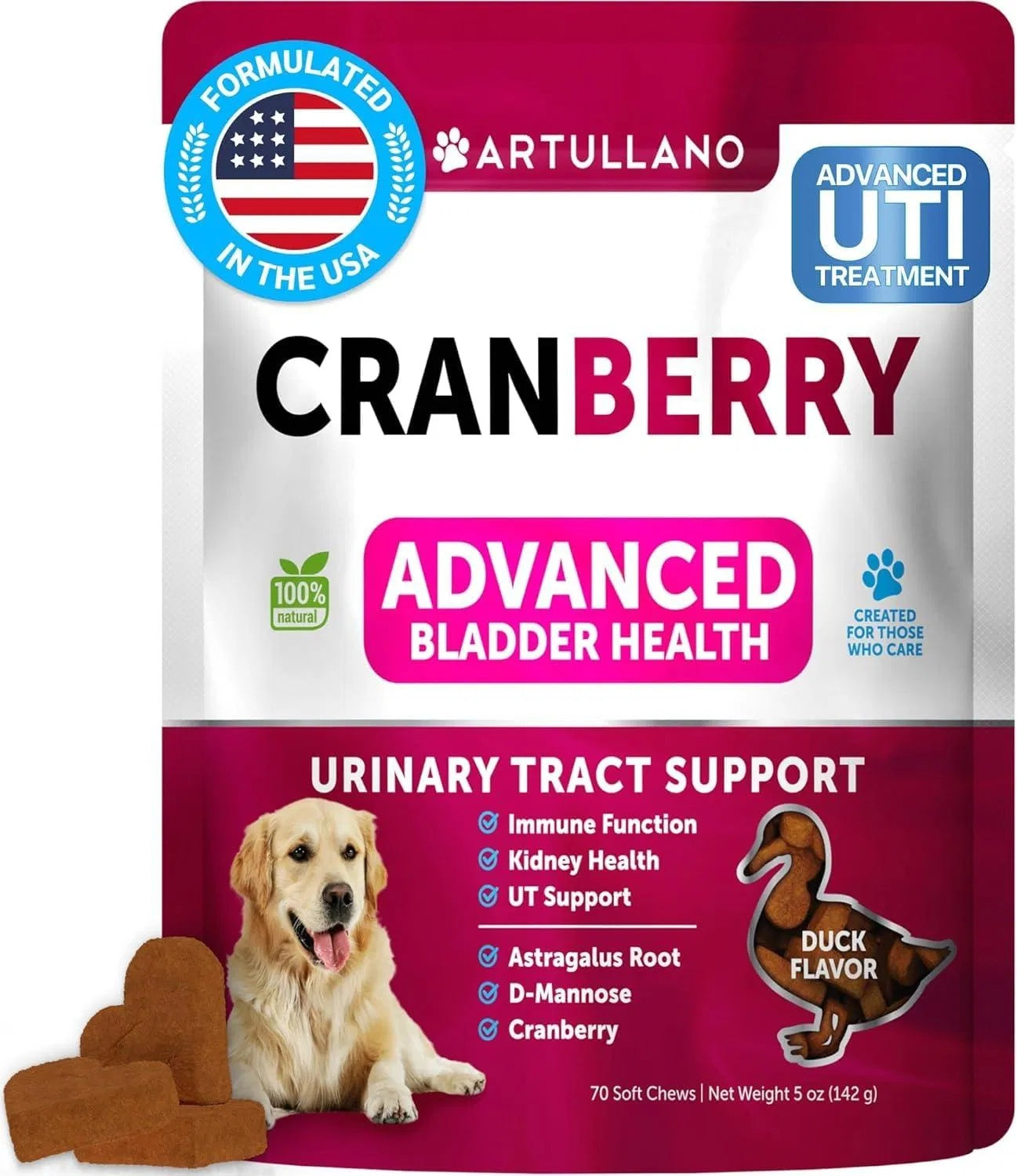 Dog UTI Treatment Cranberry Supplement – Bladder Control & Kidney Support Soft Chews with Fish Oil