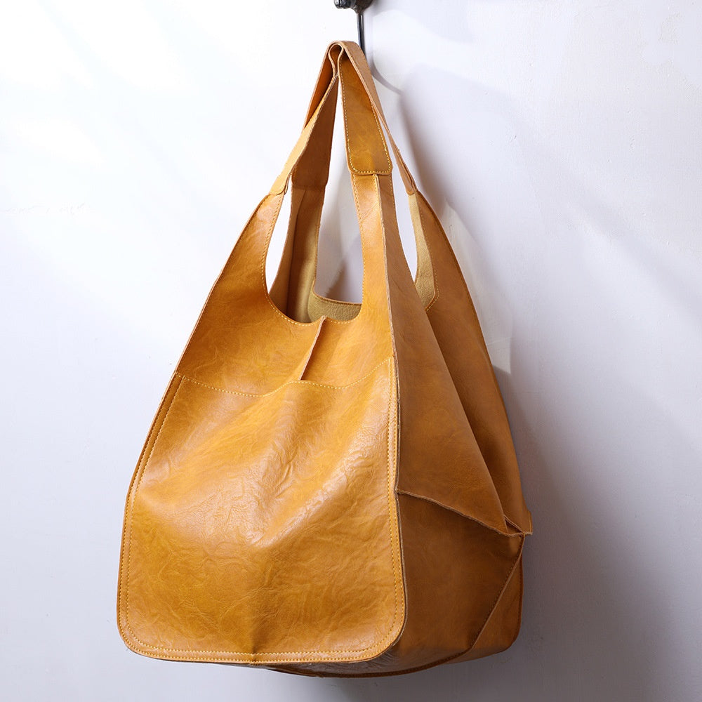 Retro PU Soft Tote Bag – Large Capacity Women’s Shoulder & Handbag (Brown/Black)