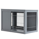 Dog Cage Furniture – Grey Metal Indoor Pet Crate with Double Doors, Secure Locks & End Table Design for Small & Medium Dogs