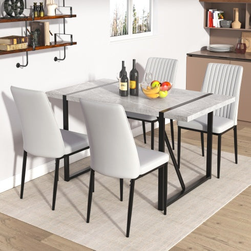 Modern 55-Inch Dining Table – Rectangular Gray MDF Top with Metal Frame, Easy Assembly for 4 People