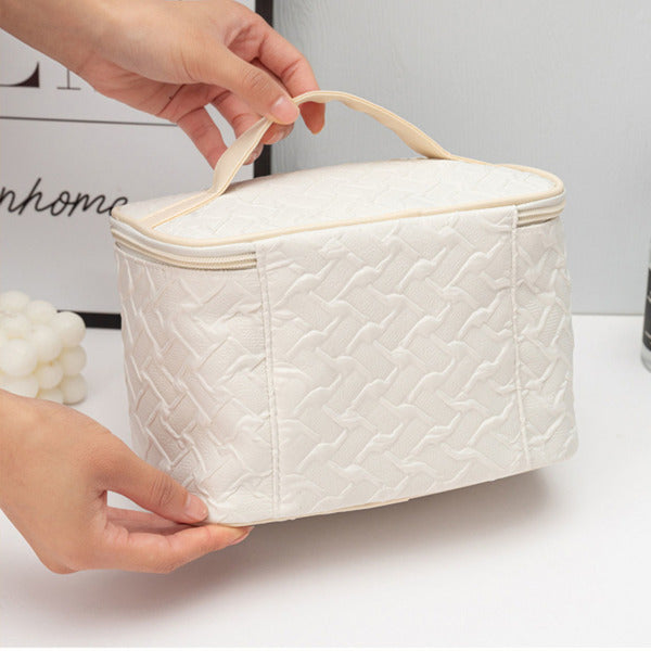 White Large-Capacity Travel Makeup Bag – Portable Cosmetic Organizer for Women