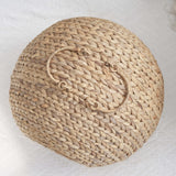 Water Hyacinth Woven Wicker Round Cat Bed Cave with Handles