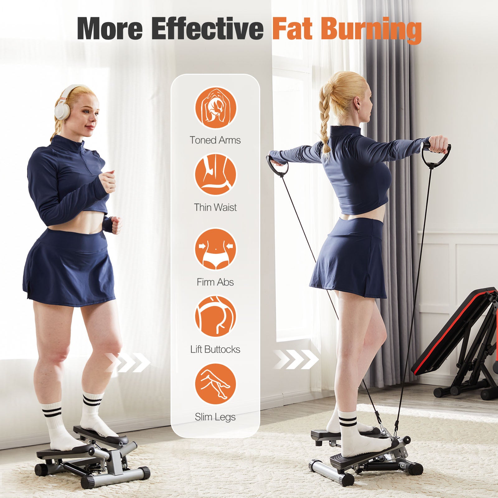 Mini Stepper with Resistance Bands - Compact Stair Stepper Machine with LCD Monitor for Full Body Workout