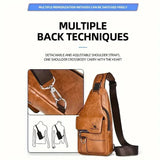 Premium PU Leather Vintage Style Chest Bag – Spacious Multi-Compartment Crossbody with Waterproof Design for Men