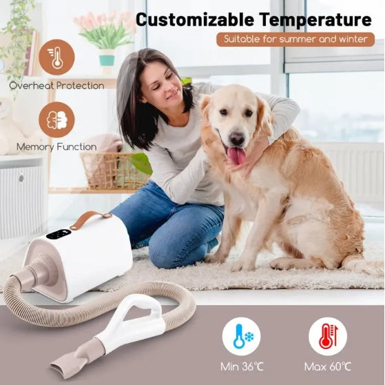 Dog & Cat Hair Blower – Negative Ion Grooming Dryer with Adjustable Temperature & Safe Fast-Drying for Pets