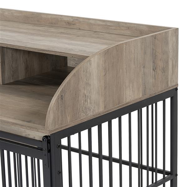 Heavy Duty Large Dog Cage Furniture – Indoor Wooden Kennel Crate with Double Doors & Metal Frame