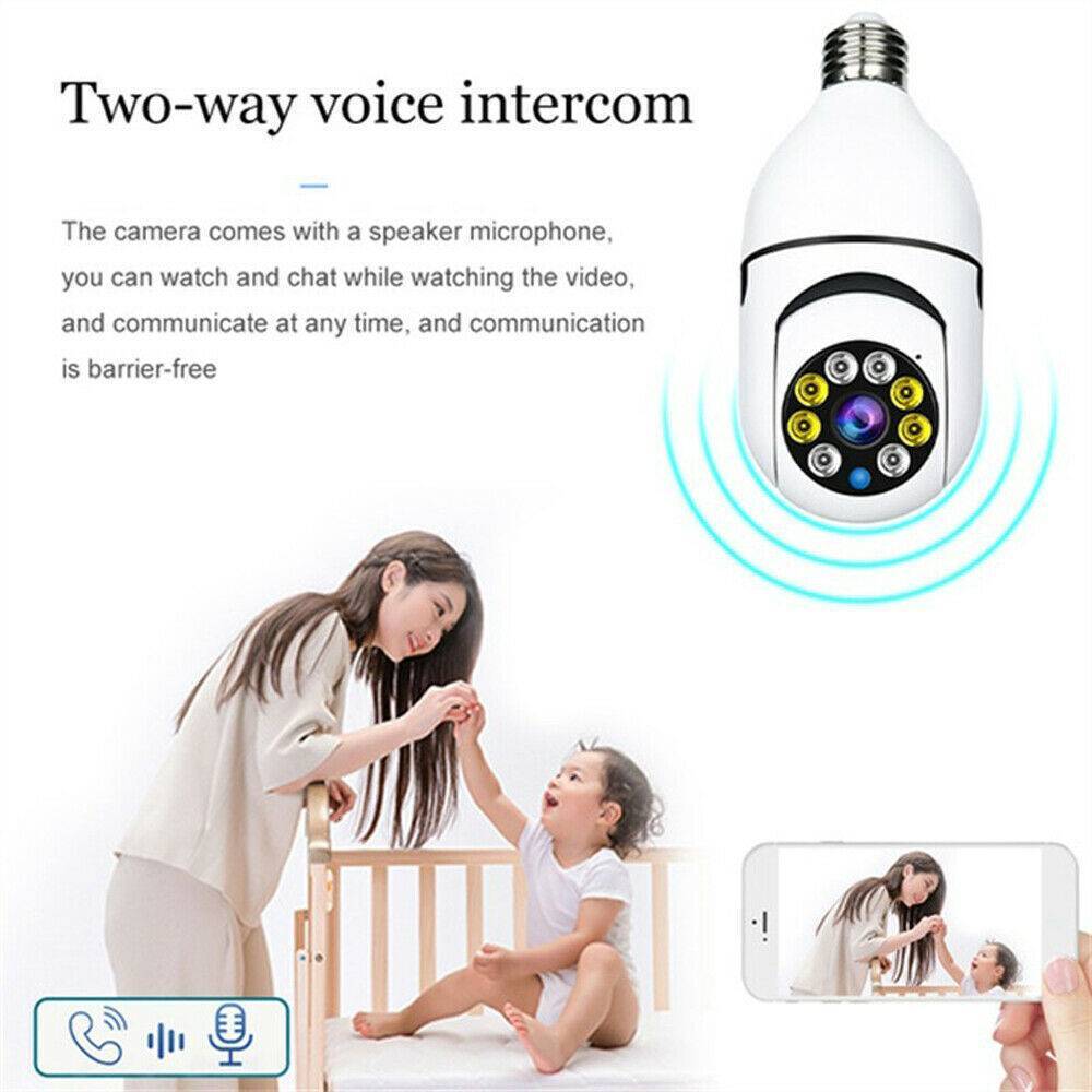 360° Light Bulb Security Camera - 1080P WiFi Camera with Easy E27 Socket Installation