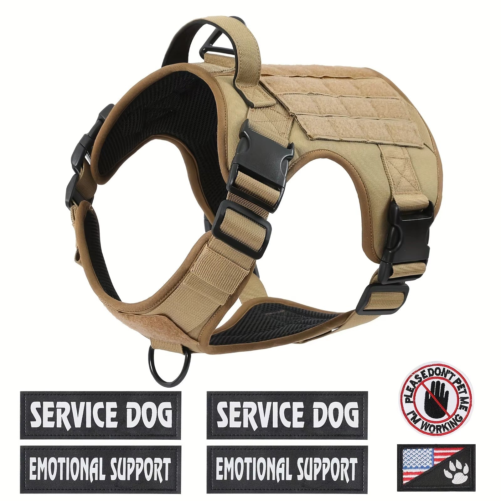 American Local Tactical Pet Harness – Adjustable Reflective Service Dog Vest with Metal Buckle for Training & Hiking