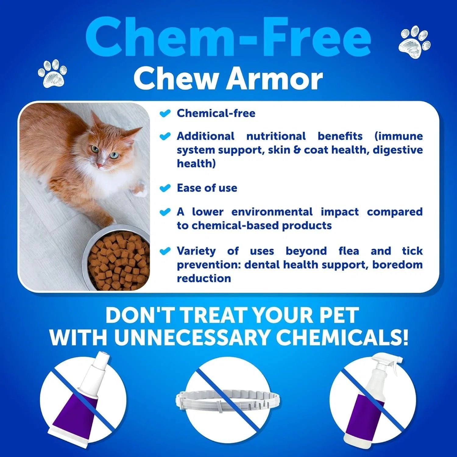 Flea Treatment for Cats – Natural Flea & Tick Prevention Supplement with Vitamins, Skin, Coat, Dental & Digestive Support