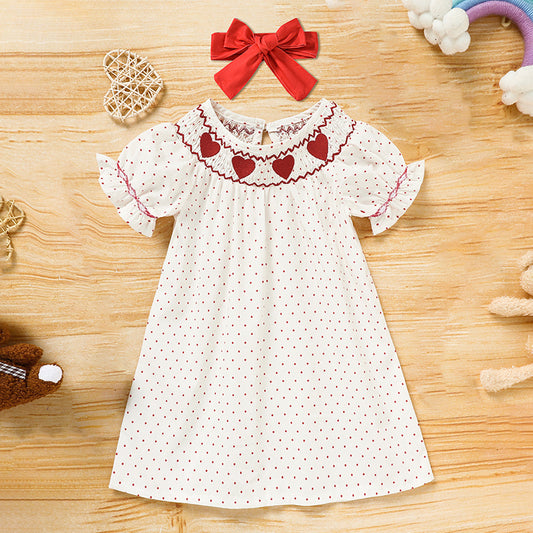 Baby Girls Valentine’s Day Dress ❤️ Heart Embroidery Party Outfit with Headband 🎀