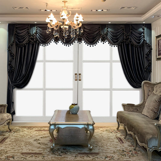 European Luxury All‑Black Velvet Curtains – Thick, Blackout Drapes for Villa Living Room & Dining Room (2 Panels)