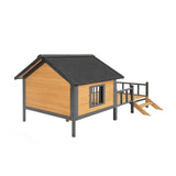 Outdoor Large Wooden Cabin-Style Dog Kennel with Porch – Spacious Walk-In Shelter (Grey)