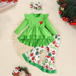 Toddler Baby Girls Christmas Clothes Ruffle Long Sleeve Heart Print Top, Flared Pants & Matching Headband Outfit Set