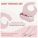 Silicone Baby Feeding Set 10 PCS – Suction Bowl, Divided Plate, Bib, Spoon & Fork, Snack Cup (Sakura Pink)