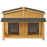 Large Wooden Dog House – Outdoor Hut Style with Porch & Dual Doors, Weatherproof Pet Shelter for Medium & Large Dogs