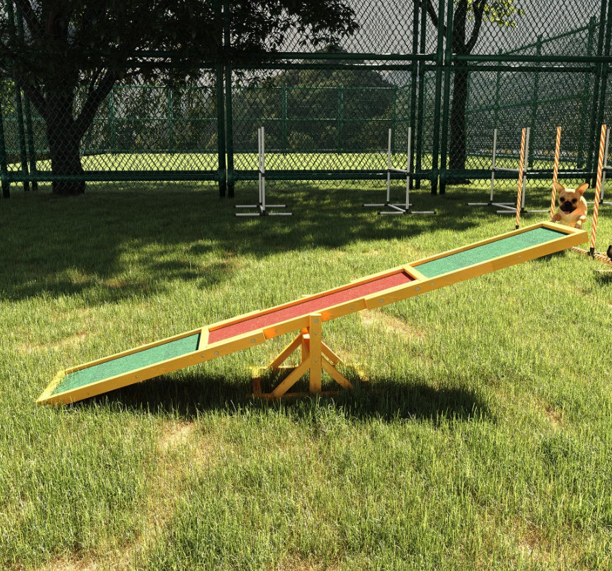 Wooden Dog Agility Seesaw – 71" Weather-Resistant Training & Exercise Equipment for Dogs, Outdoor Natural Wood Balance Board