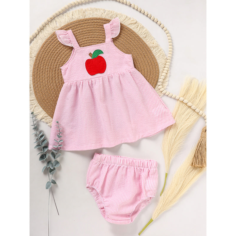Kids Baby Girl Back to School Outfit – Summer Ruffle Sleeve Applique Top & Shorts Set, Cute First Day of School Clothes for Girls