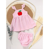 Kids Baby Girl Back to School Outfit – Summer Ruffle Sleeve Applique Top & Shorts Set, Cute First Day of School Clothes for Girls