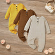 3-Pack Baby Rompers – Long Sleeve Ribbed Jumpsuit with Soft Cotton Fabric & Button-Front Design for Boys & Girls